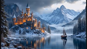 4K Castle Winter Lake