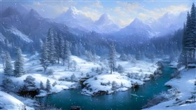 4K Winter Mountain River