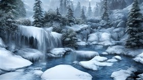 4K Winter falls Lagoon