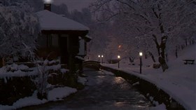 Snowy Village Winter Stream