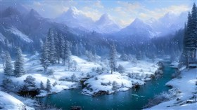 4K Winter Mountain River