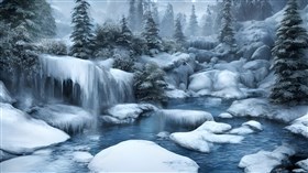 4K Winter falls Lagoon